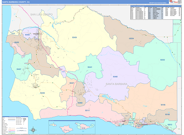 Santa Barbara County, CA Wall Map